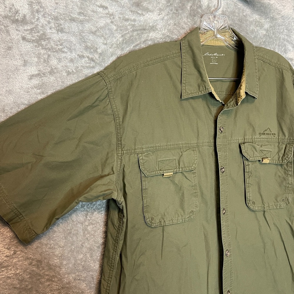 Eddie Bauer Men Ripstop Button Front Shirt L Outdoor Hiking Trail Utility Camp